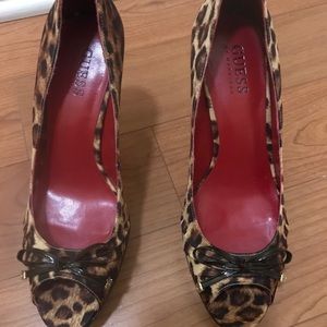 Guess Leopard Platform Peep Toe Heels